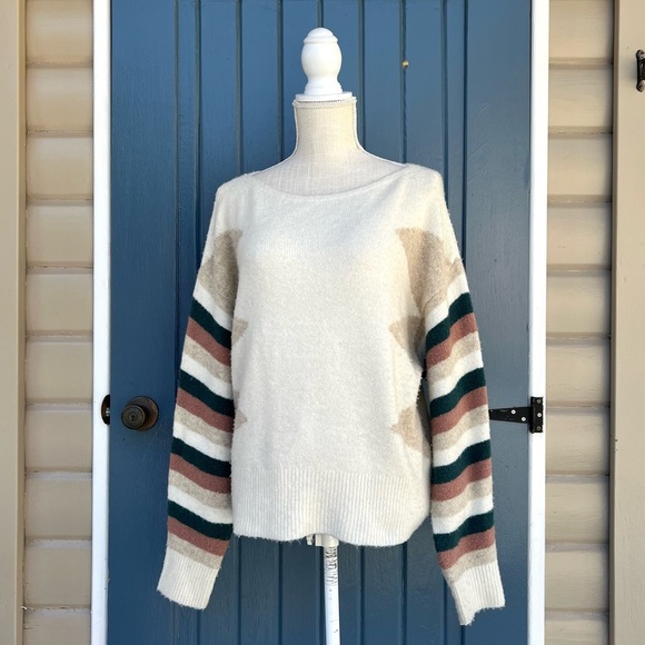 Madewell Stripe-Sleeve Pullover Sweater Stretch Wool Blend Women’s Size Medium - Picture 2 of 8